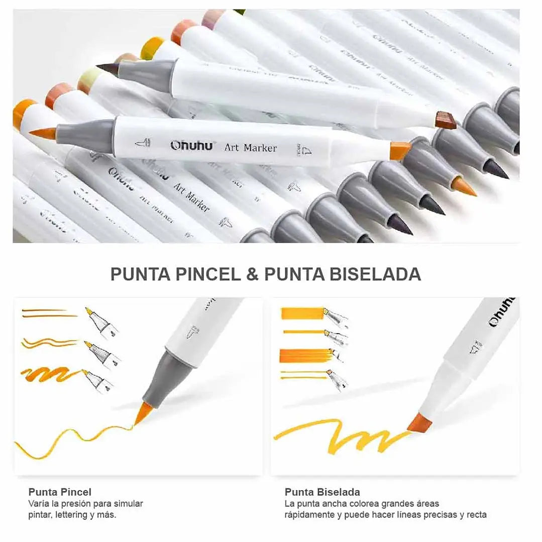 Set de marcadores Ohuhu base alcohol 24 colores + blender