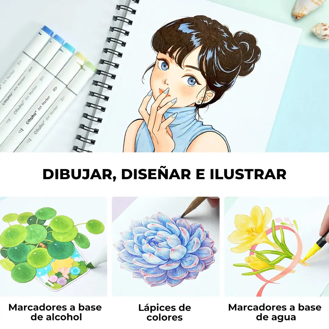 SKETCHBOOK BLOCK PARA MARCADORES DE ALCOHOL "Marker Pad" OHUHU (22.9 x30.5cm, 60 hojas 150g)