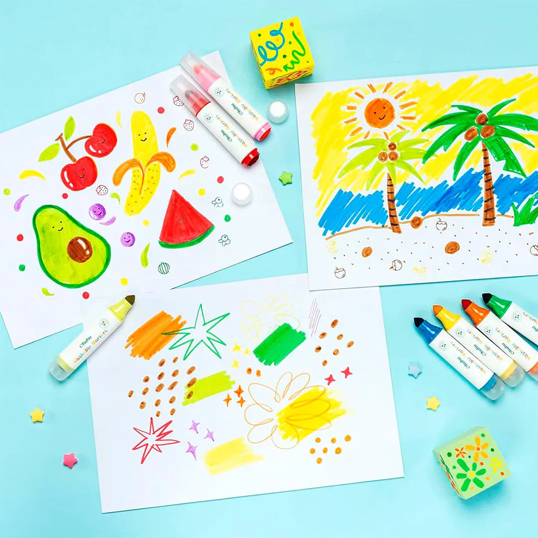 Marcadores para niños lavables Kainani 12 colores Punta cono y estampa