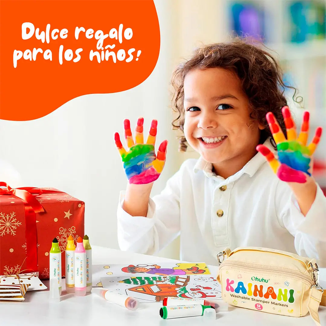 Marcadores para niños lavables Kainani 12 colores Punta cono y estampa