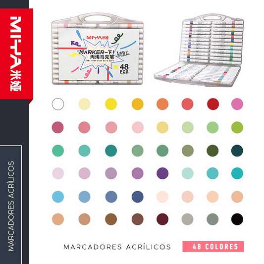 Set Marcadores Acrílicos MIYA 48 Colores