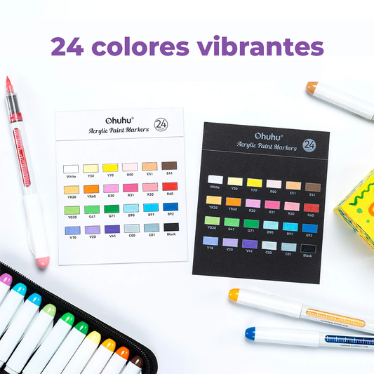 Set Marcadores Acrílicos Punta Pincel OHUHU "Nahuku" 24 Colores