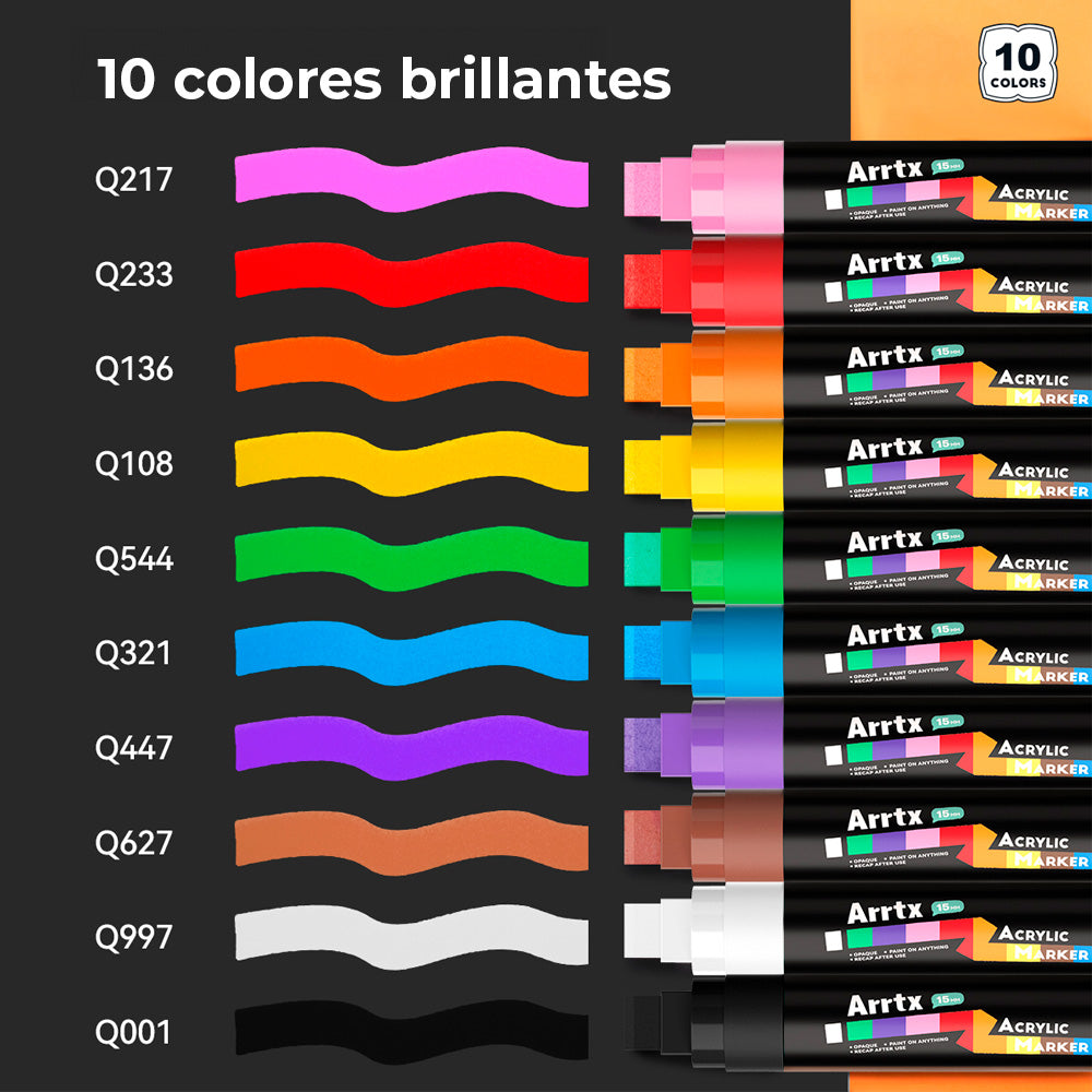 Arrtx marcadores acrilicos punta JUMBO 10 colores 15mm