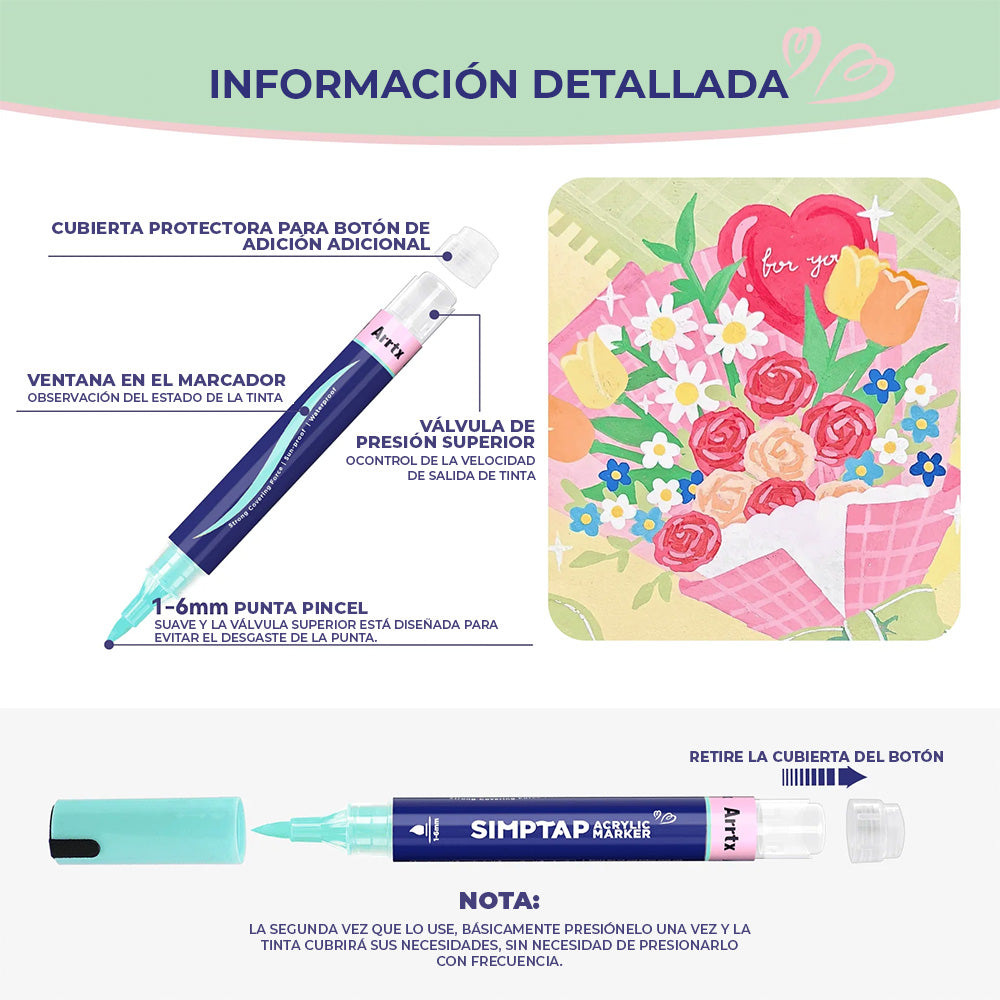 Marcadores acrilicos punta pincel Arrtx SIMPTAP 48 colores saturados