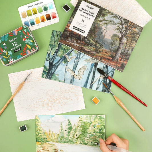 COLORING CLUB - CAJA PARA COLOREAR CON ACUARELA DE TEMÁTICA BOSQUE