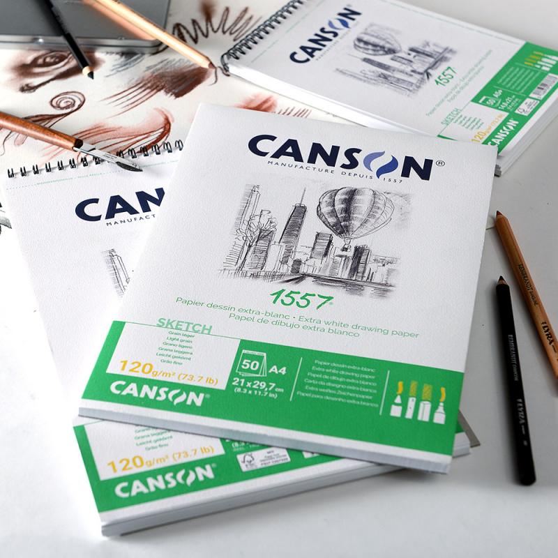 Croquera de Dibujo Canson 1557 de Grano Fino y Papel Extra Blanco 120gr/m