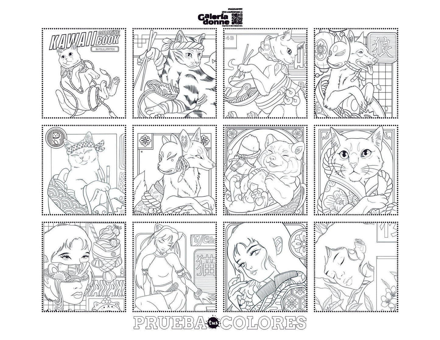 Libro para colorear Kawaii Coloring Book Por Polillatattoo