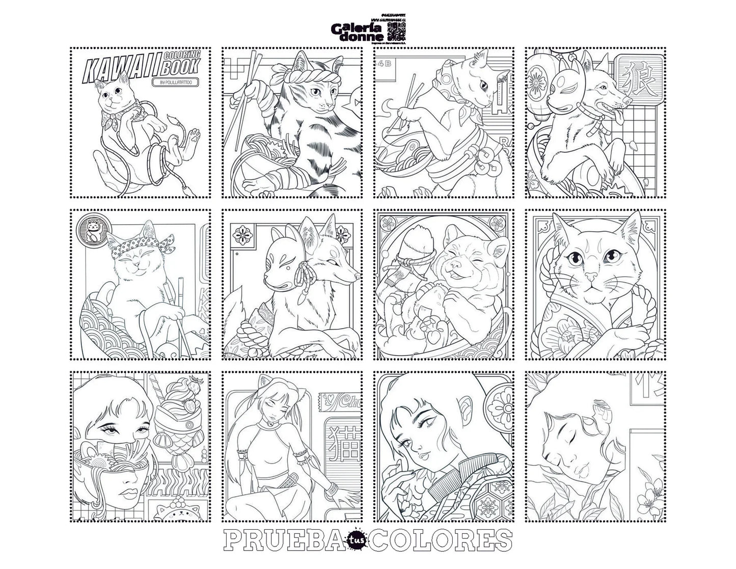 Libro para colorear Kawaii Coloring Book Por Polillatattoo