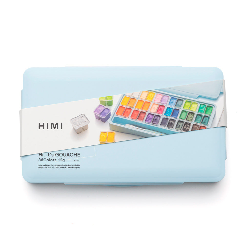 HIMI SET GOUACHE 36 COLORES / 12GR + INCLUYE 3 PINCELES ESTUCHE AZUL