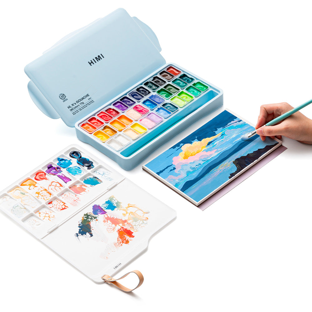 HIMI SET GOUACHE 36 COLORES / 12GR + INCLUYE 3 PINCELES ESTUCHE AZUL