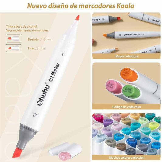 OHUHU 24 MARCADORES COLORES DE ALCOHOL + 1 BLENDER FINA&BISELADA DELGADO