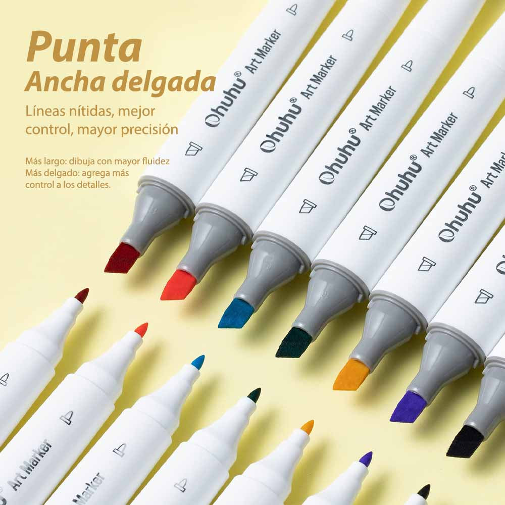 OHUHU 24 MARCADORES COLORES DE ALCOHOL + 1 BLENDER FINA&BISELADA DELGADO