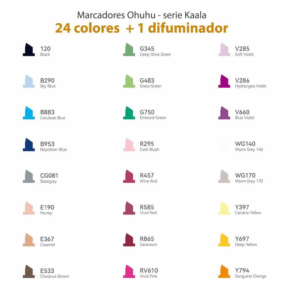 OHUHU 24 MARCADORES COLORES DE ALCOHOL + 1 BLENDER FINA&BISELADA DELGADO