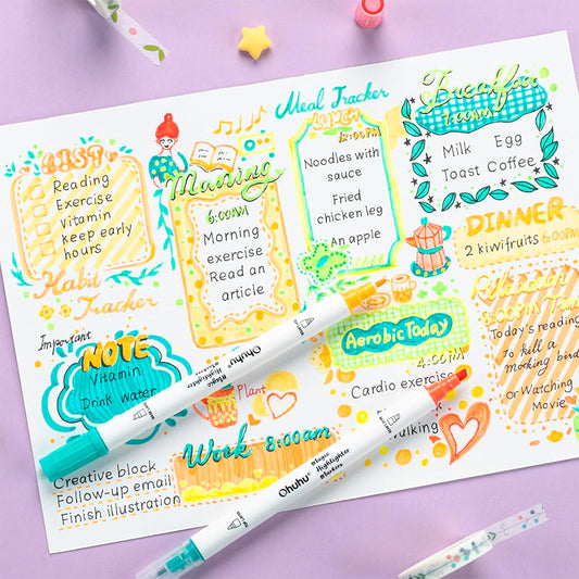 OHUHU 16 MARCADORES DESTACADORES 32 COLORES FINA BISELADA