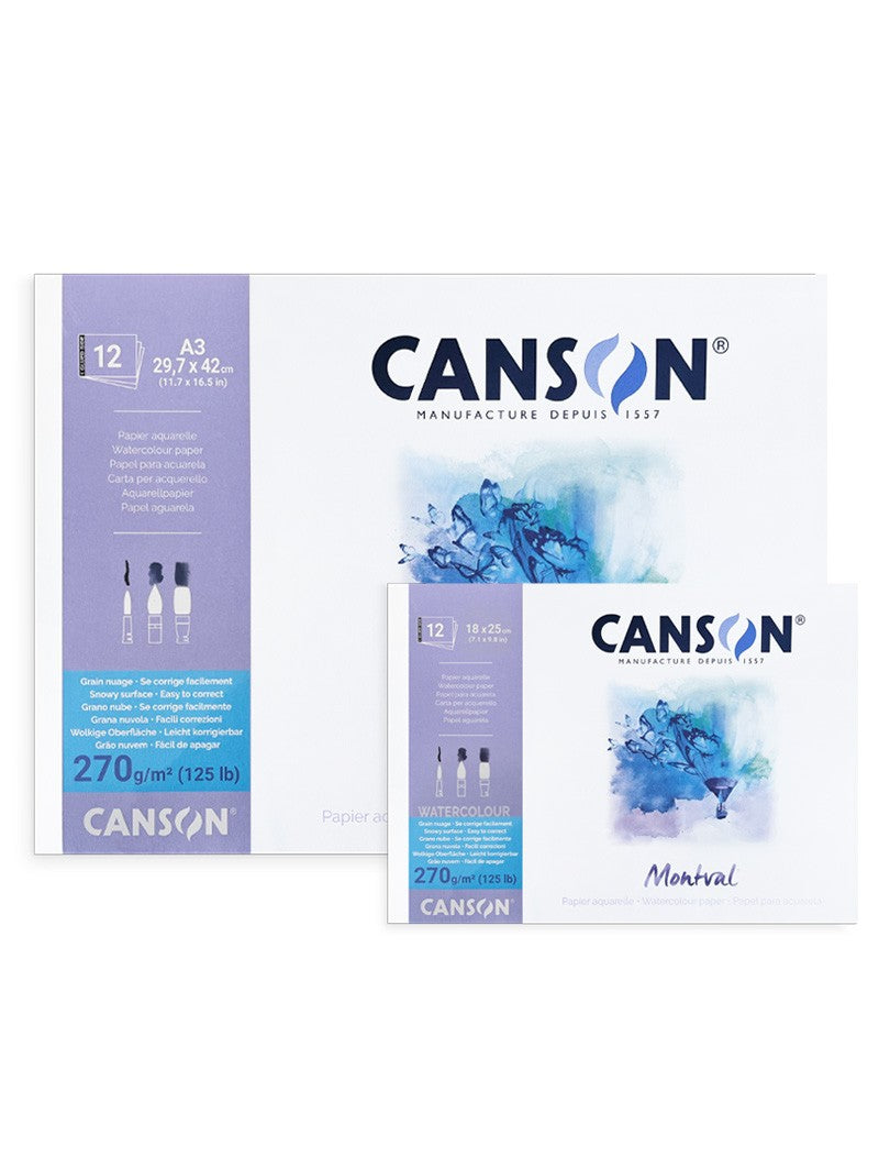 Block de Acuarela Canson Montval Grano Nube 270 g/m2 (18cm x 25cm)