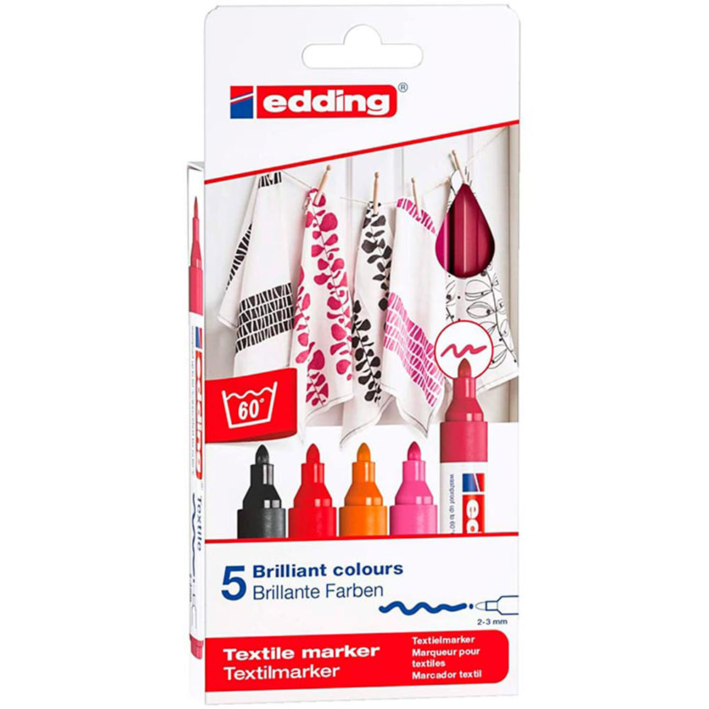 Marcador Textil Colores Base 2-3mm Edding Pack de 5 Colores