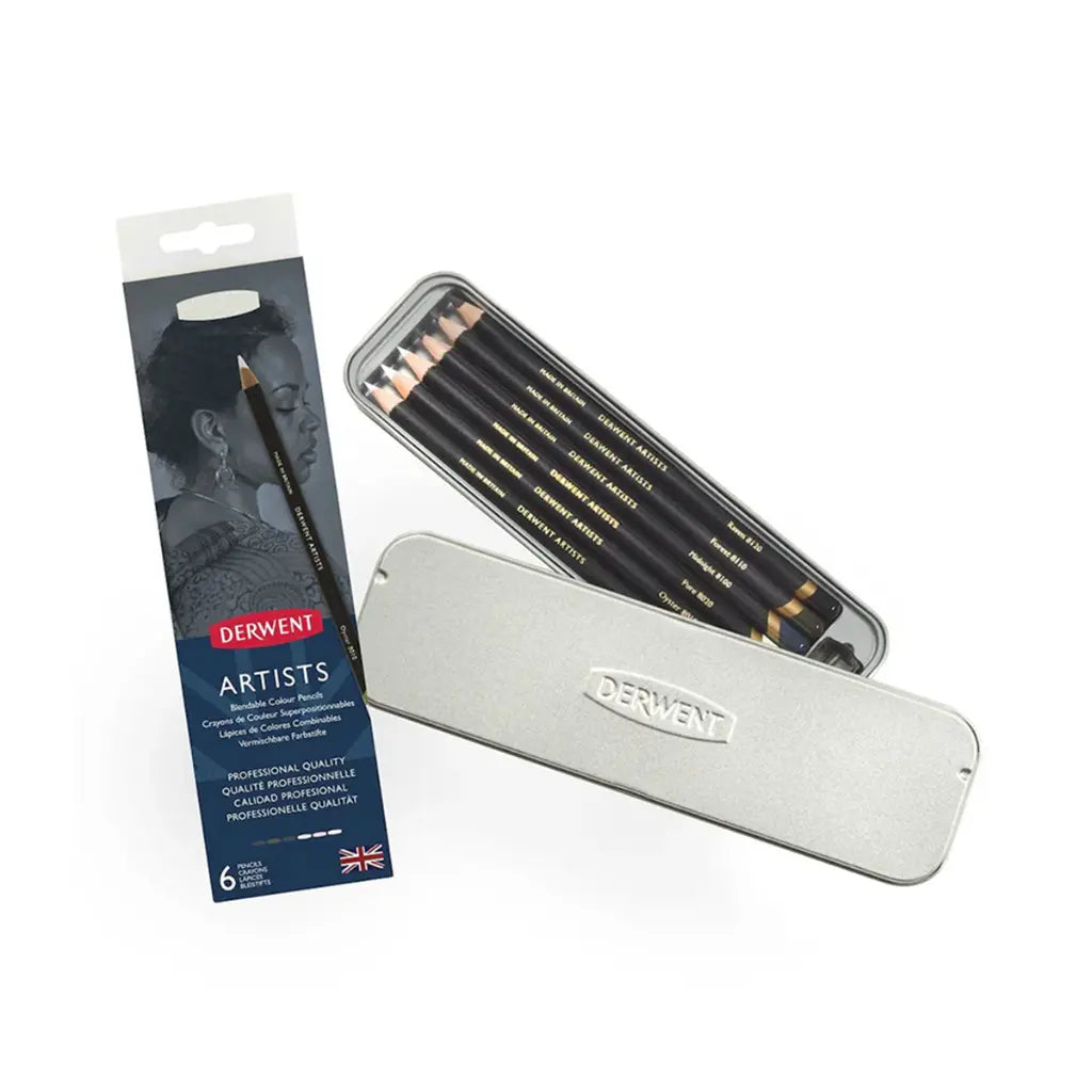Lápices de Colores Derwent Artists Blancos y Negros Set 6 Caja Metálica