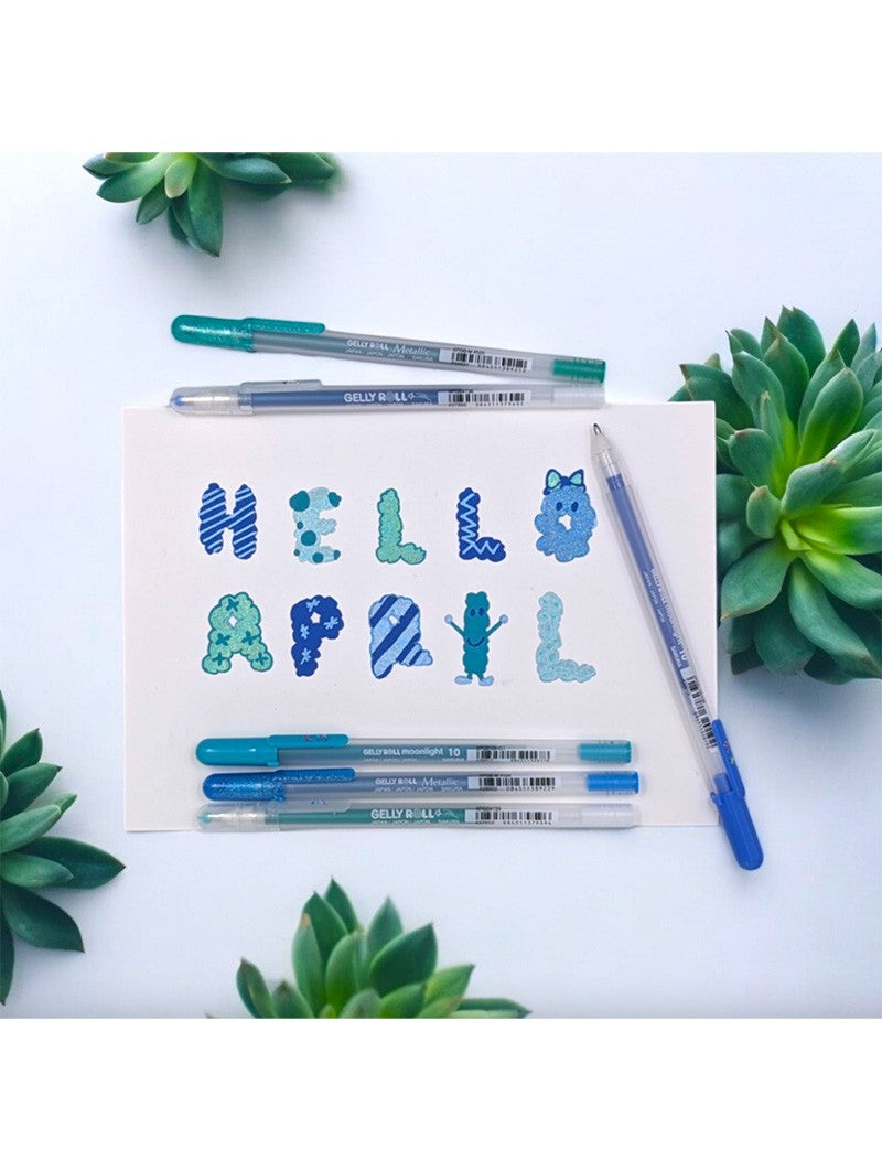 Lápices Gel Gelly Roll Sakura Variados Set 6 Colores Azules y Verdes 1.0mm