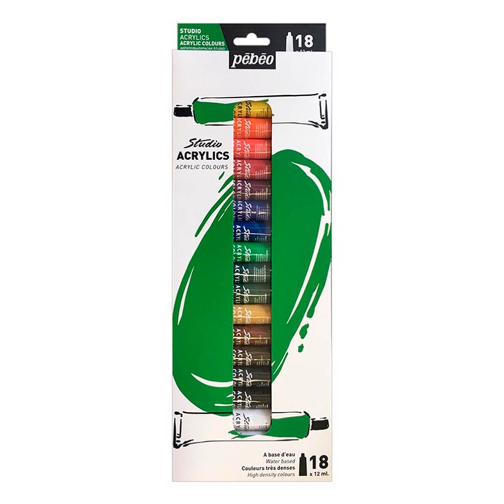 Set Pinturas Acrilicas 18 colores 12ml Pebeo Studio