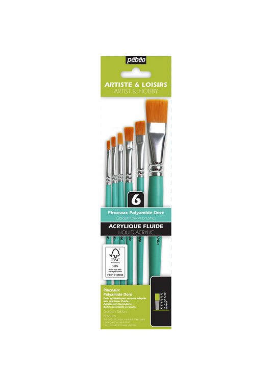 Pinceles Pebeo Acrílico Fluido Set 6 Planos (Flat)