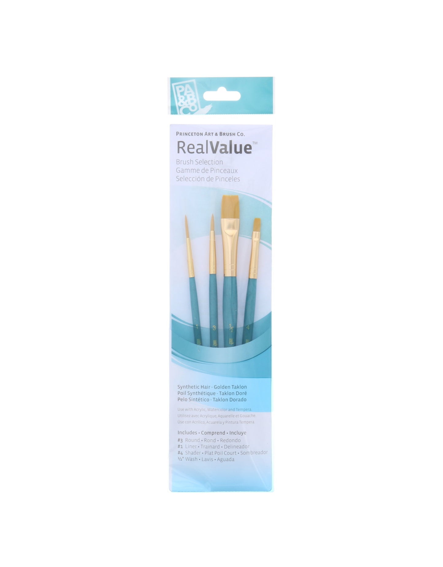 Set Pinceles Real Value Princeton Pelo Sintetico Turquesa Dorado (1, 4, 1/4, 1/2)