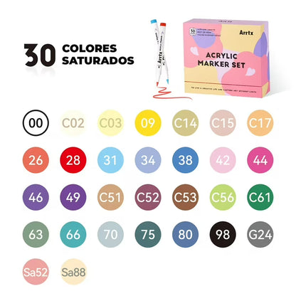 Arrtx 30 Marcadores Acrílicos Punta Pincel 30D