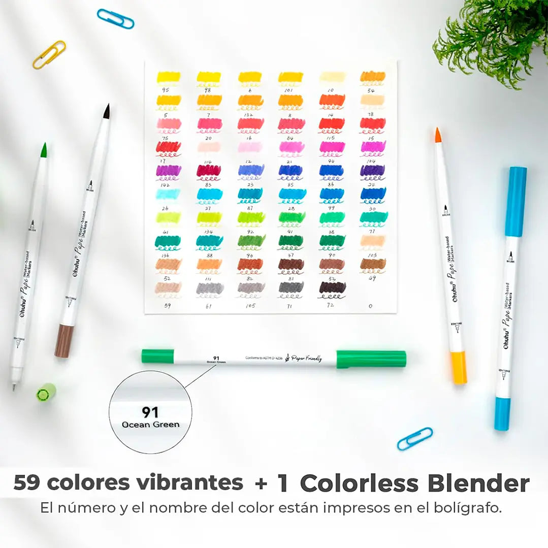 Set Ohuhu "Pupe" marcadores al agua Paper Friendly 60 Colores