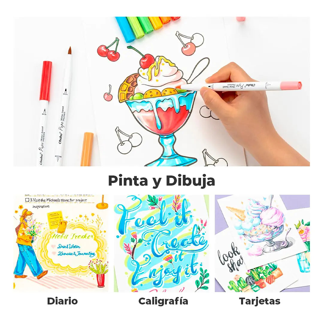Set Ohuhu "Pupe" marcadores al agua Paper Friendly 60 Colores