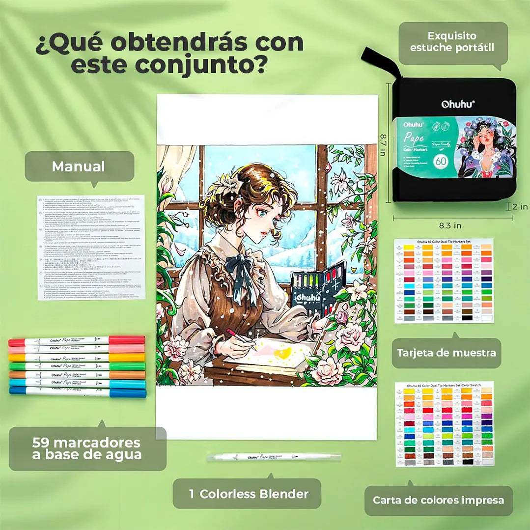 Set Ohuhu "Pupe" marcadores al agua Paper Friendly 60 Colores