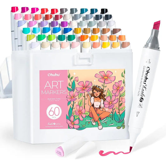 Marcadores base alcohol 60 colores KAALA B (Pincel mini y biselada)