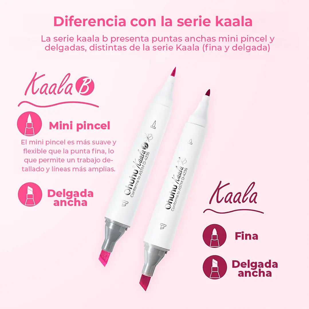Marcadores base alcohol 60 colores KAALA B (Pincel mini y biselada)