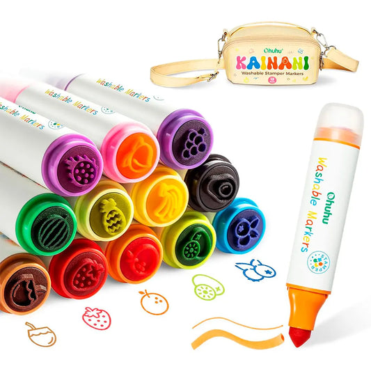 Marcadores para niños lavables Kainani 12 colores Punta cono y estampa