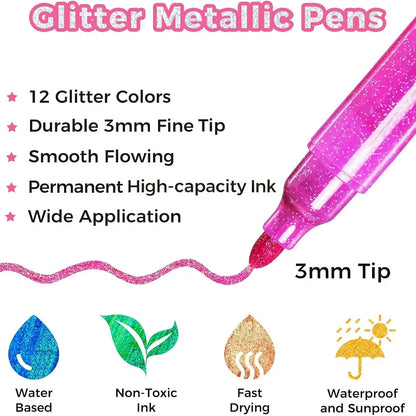 12 MARCADORES GLITTER PUNTA GRUESA OHUHU 3mm