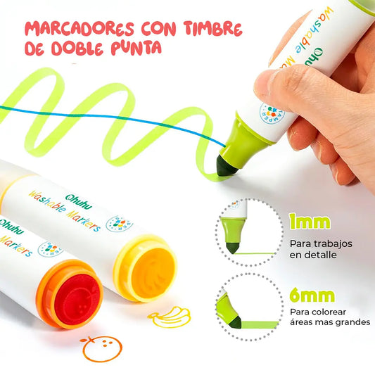 Marcadores para niños lavables Kainani 12 colores Punta cono y estampa