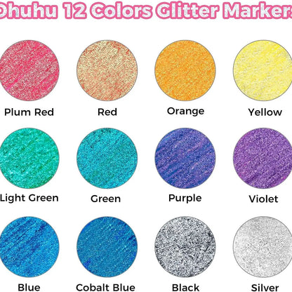 12 MARCADORES GLITTER PUNTA GRUESA OHUHU 3mm