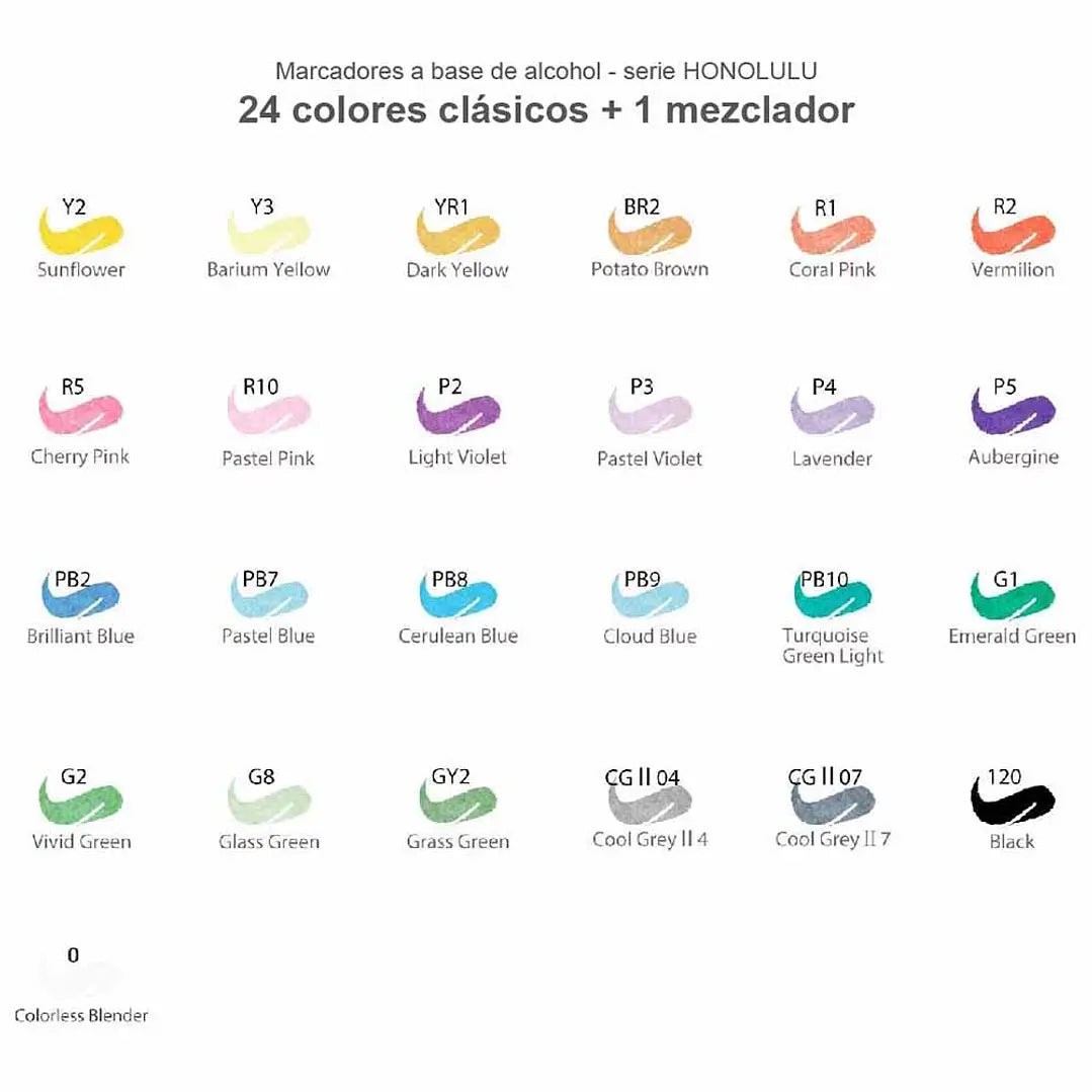 Set de marcadores Ohuhu base alcohol 24 colores + blender