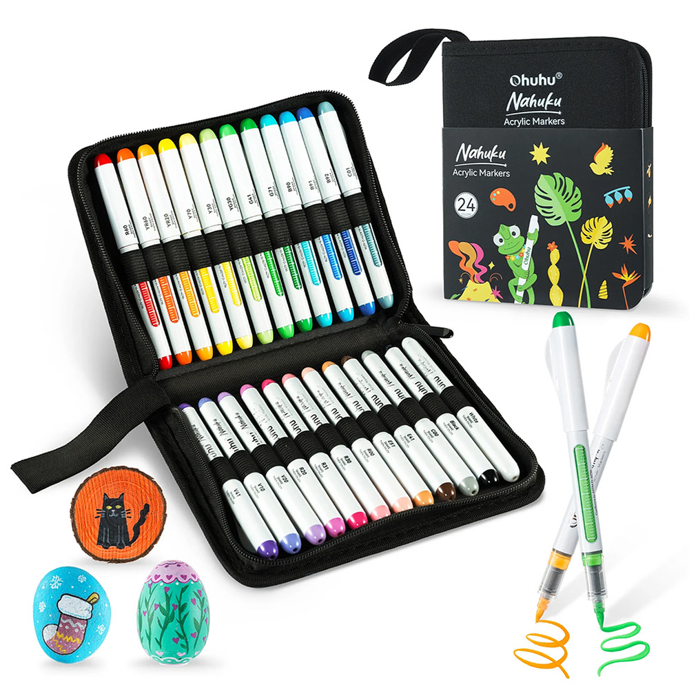 Set Marcadores Acrílicos Punta Pincel OHUHU "Nahuku" 24 Colores