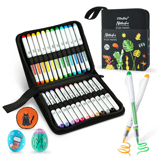 Set Marcadores Acrílicos Punta Pincel OHUHU "Nahuku" 24 Colores