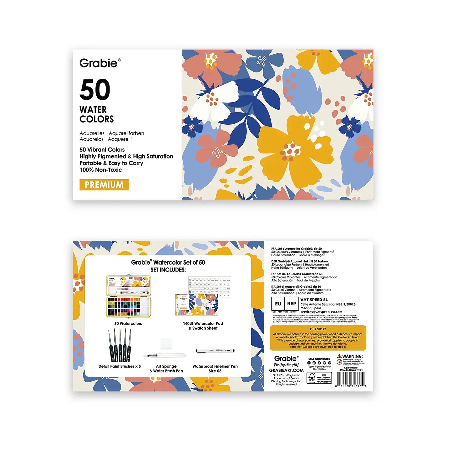 Set de acuarelas Grabie PREMIUM 50 colores TODO EN UNO