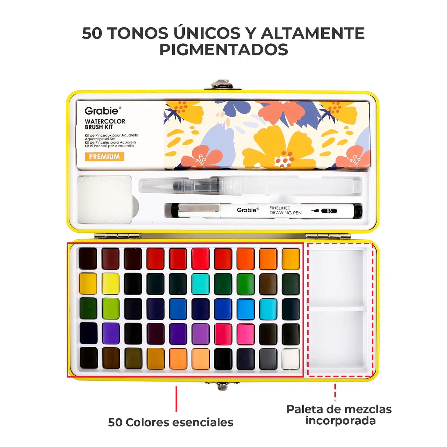 Set de acuarelas Grabie PREMIUM 50 colores TODO EN UNO