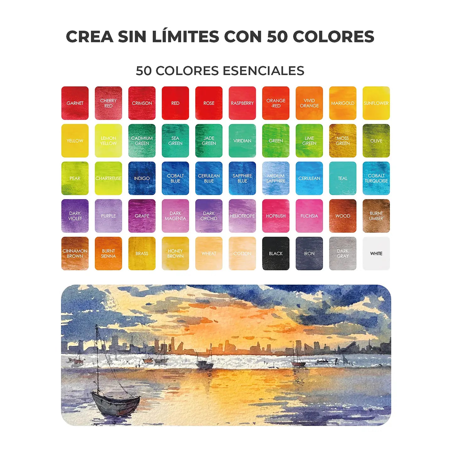 Set de acuarelas Grabie PREMIUM 50 colores TODO EN UNO