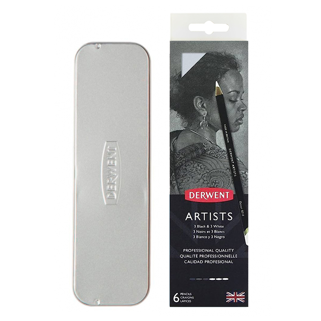 Lápices de Colores Derwent Artists Blancos y Negros Set 6 Caja Metálica
