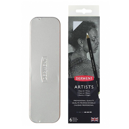 Lápices de Colores Derwent Artists Blancos y Negros Set 6 Caja Metálica