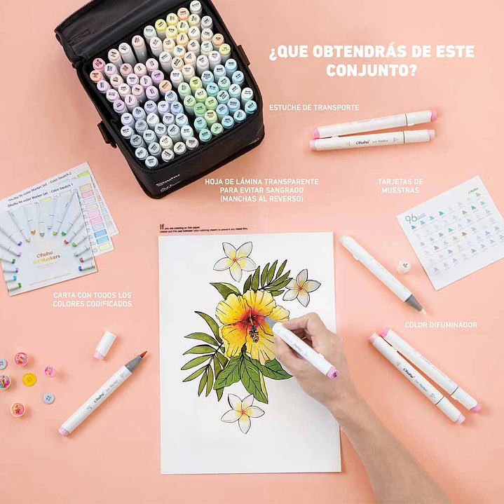 OHUHU 96 Marcadores Pastel de Dulzura y florecimiento pincel y biselada