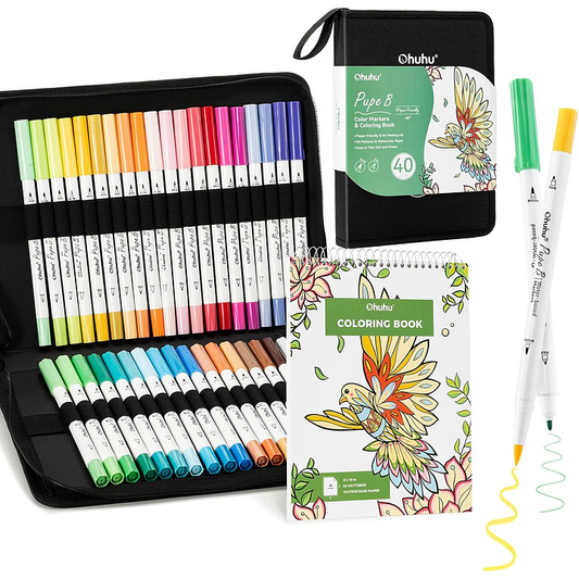 PUPE B 40 MARCADORES BASE DE AGUA + LIBRO PARA COLOREAR OHUHU