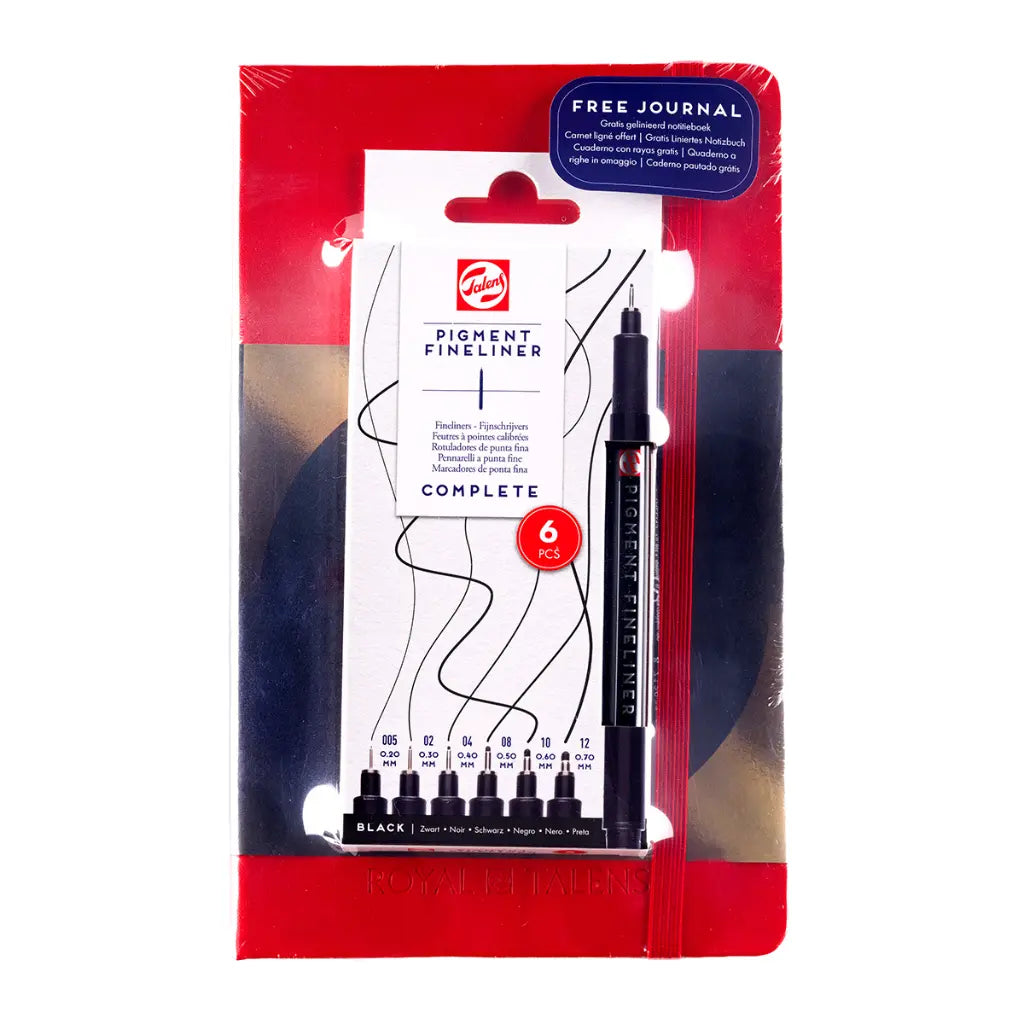 Libreta Royal Talens Roja 13x21 cm Líneas + Set de 6 Tiralíneas
