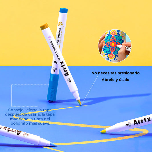 ARRTX MARCADORES DE ACRÍLICO 60 COLORES PUNTA PINCEL (50 REGULARES 4 METÁLICOS 6 NEÓN)