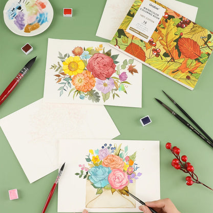 LIBRO PARA COLOREAR DE ACUARELA CON TEMÁTICA OTOÑAL (15 HOJAS 300 GSM) Grabie