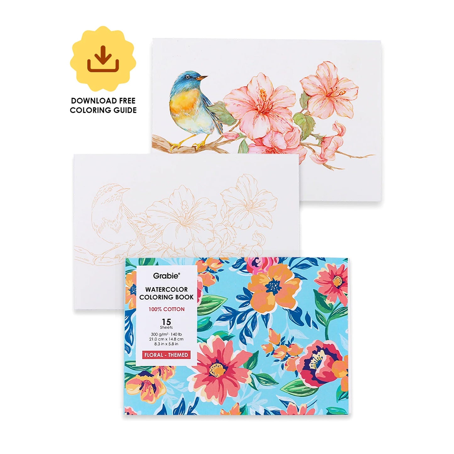 LIBRO PARA COLOREAR DE ACUARELA CON TEMÁTICA FLORAL (15 HOJAS 300 GSM) Grabie