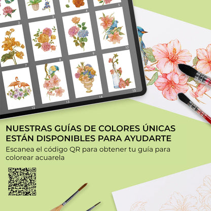 LIBRO PARA COLOREAR DE ACUARELA CON TEMÁTICA FLORAL (15 HOJAS 300 GSM) Grabie